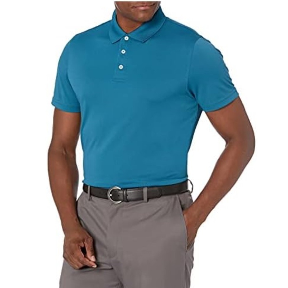 Men’s Slim-Fit Performance Polo Shirt Blue Teal Large NIP